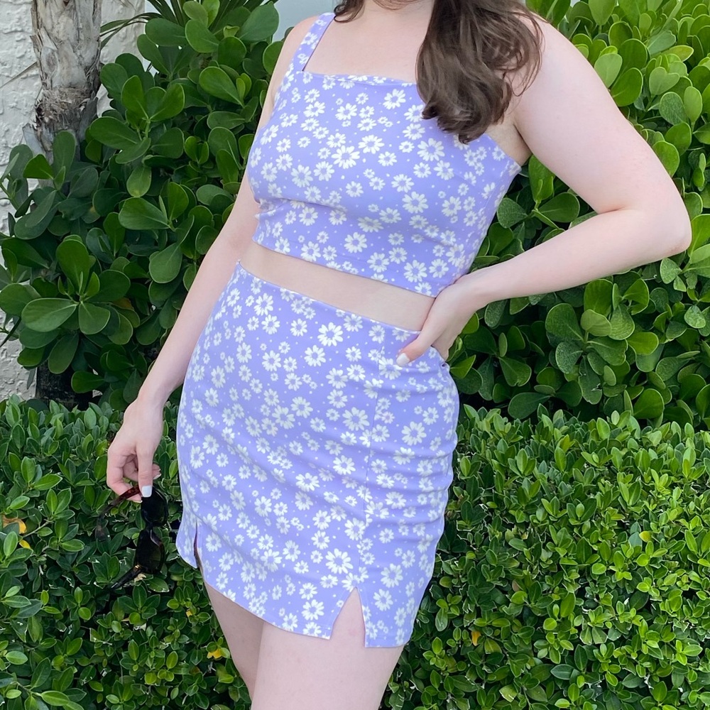 Purple Two Piece Skirt Set